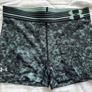 Aqua and Black Patterned Under Armour Compression Shorts, Women's XS